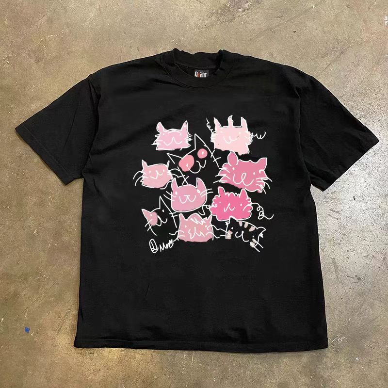 Japanese Brand × Vintage Black Loose Cat Print Street Short Sleeve T-Shirt Size US L / EU 52-54 / 3 - 2 Thumbnail