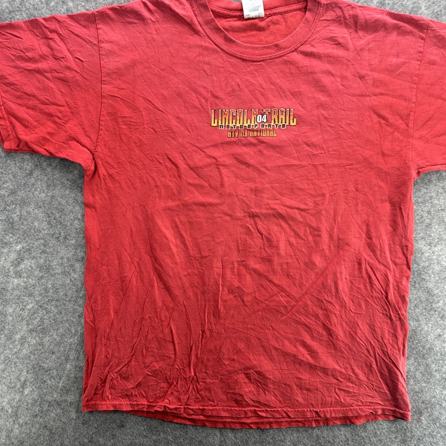 Gildan VINTAGE Gildan Lincoln Trail Motosports Shirt Mens XL Red Graphic ATV MX National 00s Size US XL / EU 56 / 4 - 3 Thumbnail