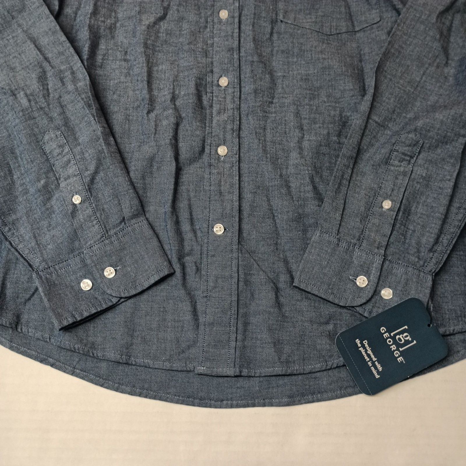 George George Poplin Button Down Shirt Men's XL Blue Classic Fit Size US XL / EU 56 / 4 - 2 Thumbnail