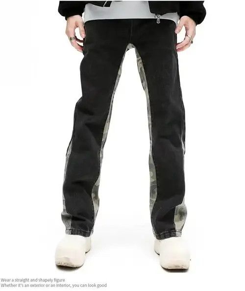 Jean Camouflage Patchwork Straight Black Jeans Mens Size US 30 / EU 46 - 1 Thumbnail