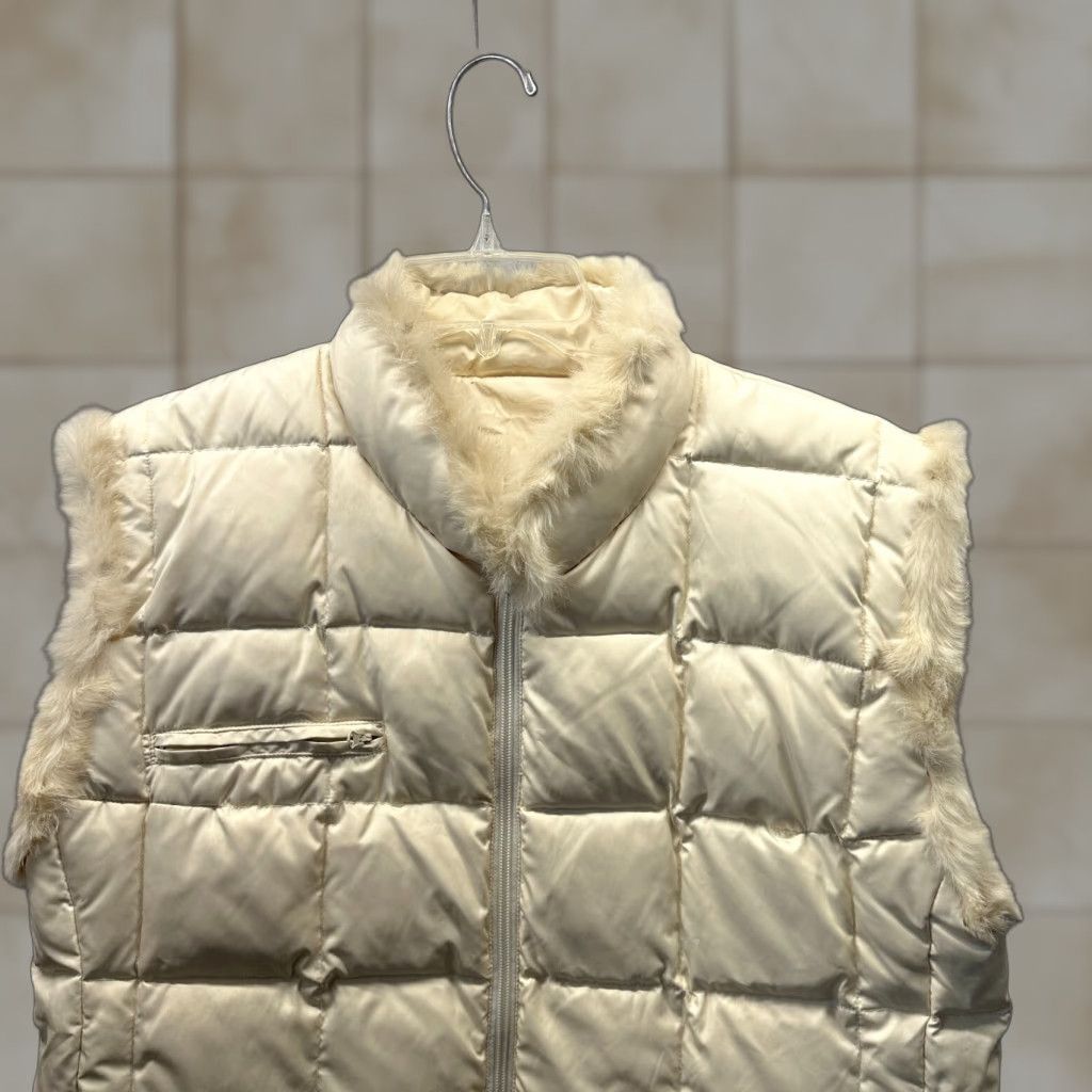 Vintage Montanaco Vest Womens XL Ivory Down Puffer Zip Sleeveless 80s 90s Fur Quilted Size XL / US 12-14 / IT 48-50 - 1 Thumbnail