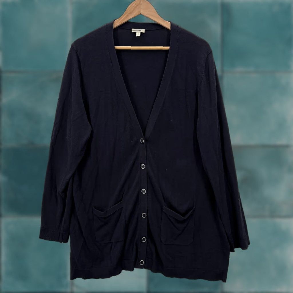 Talbots Talbots Cardigan Sweater Womens 1X Navy Blue Longline Button Front Pockets Rayon Size XL / US 12-14 / IT 48-50 - 1 Thumbnail