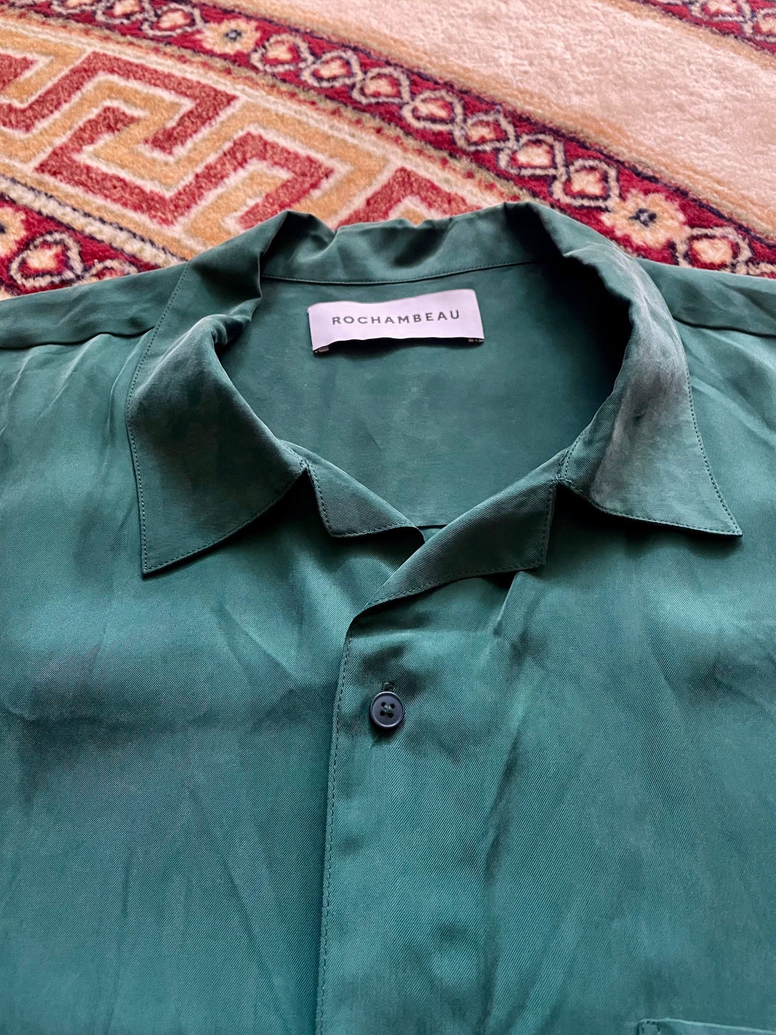 Rochambeau Cupro Silky Camper Collar Emerald Green Shirt Size US L / EU 52-54 / 3 - 2 Thumbnail