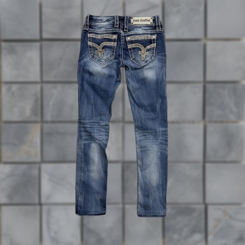 Vintage VINTAGE Rock Revival Nancy Jeans Womens 26x30 Blue Straight Distressed Embellished Denim Size 42" / US 20 - 1 Thumbnail