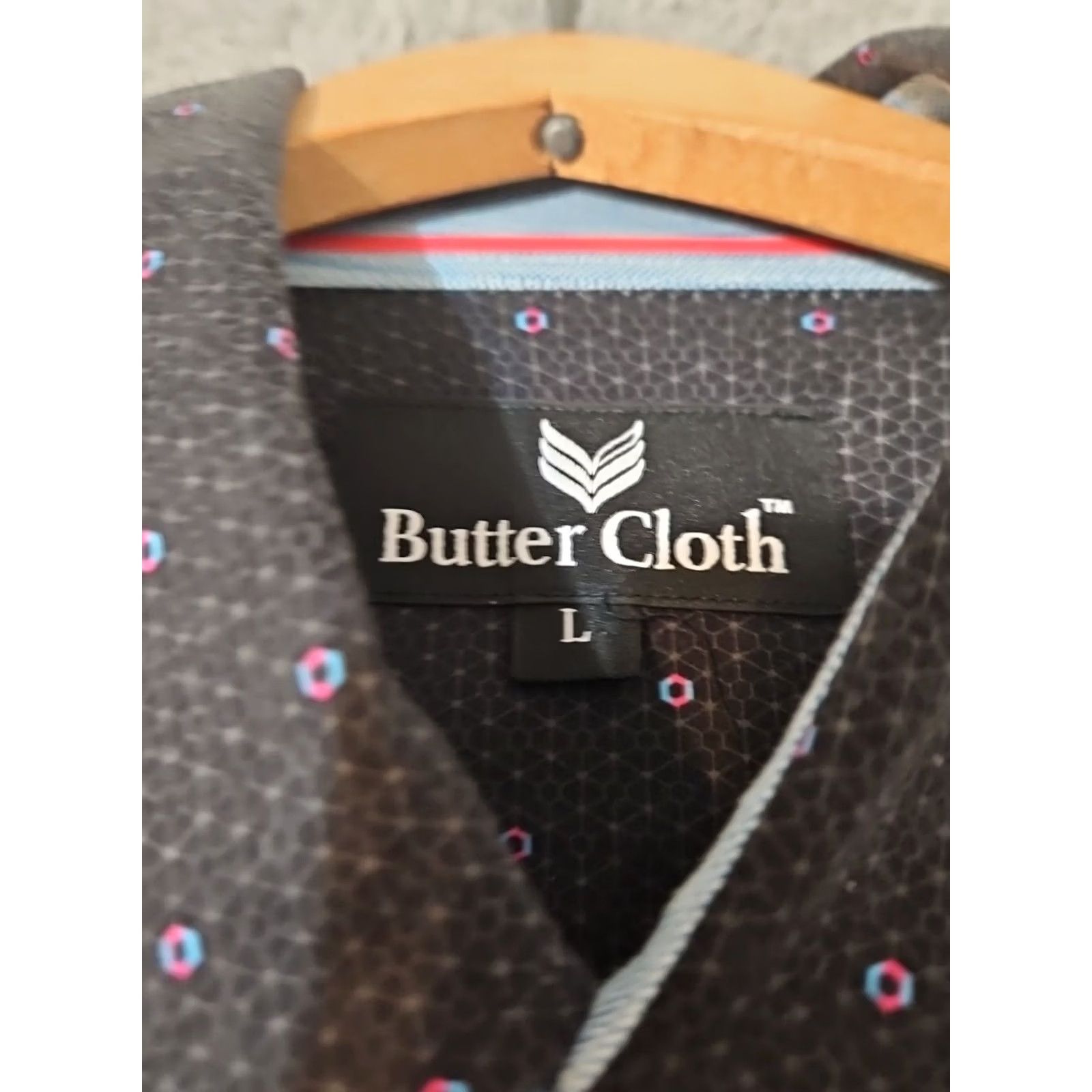 Vintage Buttercloth Short Sleeve Shirt Mens Size Large Black Polka Dot Cotton Stretch - China Size US L / EU 52-54 / 3 - 4 Thumbnail