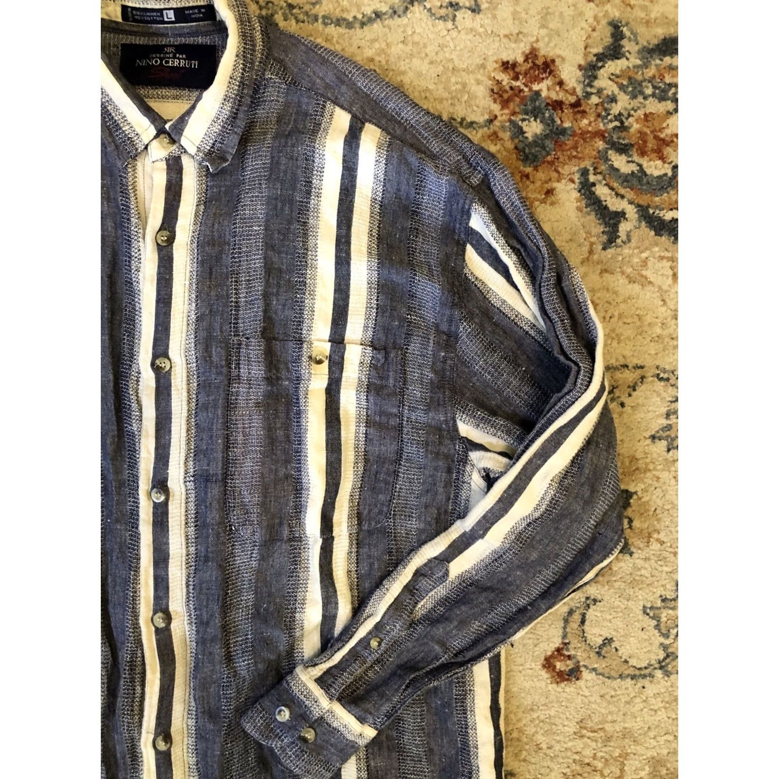 Vintage Nino Cerruti Shirt Sport Men's Blue Long Sleeve Button Up Size Large Linen Blend Shirt Size US L / EU 52-54 / 3 - 5 Thumbnail