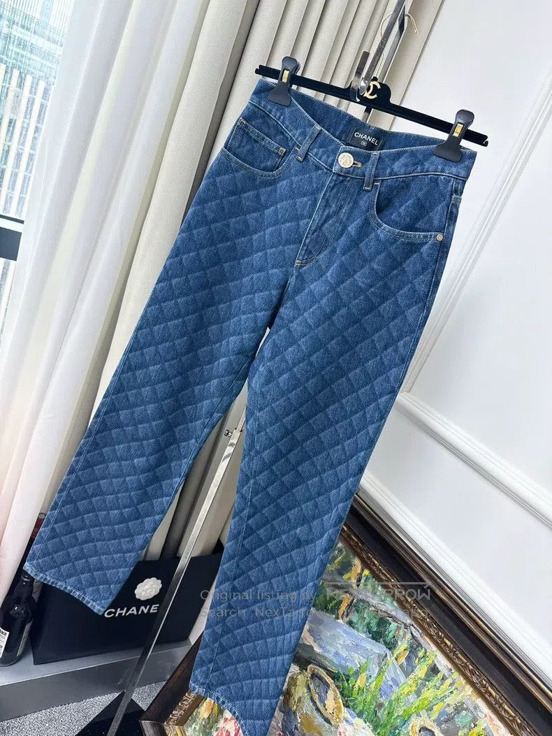Chanel Chanel 22b blue diamond check straight jeans Size 42" / US 20 - 1 Thumbnail