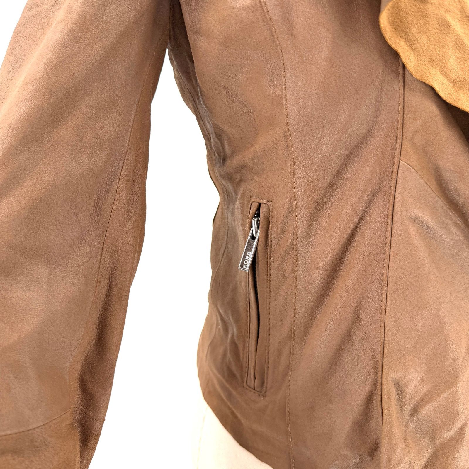 Michael Kors Vintage Y2K Brown Genuine Leather Soft Draped Moto Jacket Size XS / US 0-2 / IT 36-38 - 3 Thumbnail