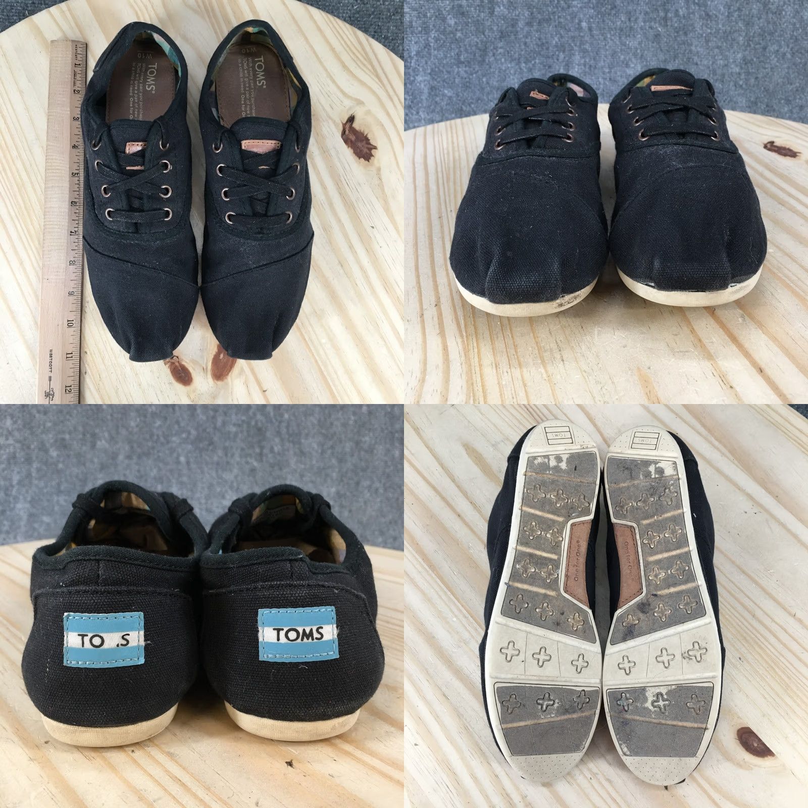 Toms TOMS Shoes Womens 10 Casual Comfort Low Top Sneakers Black Fabric Flats Lace Up Shoes Size L / US 10 / IT 46 - 8 Thumbnail