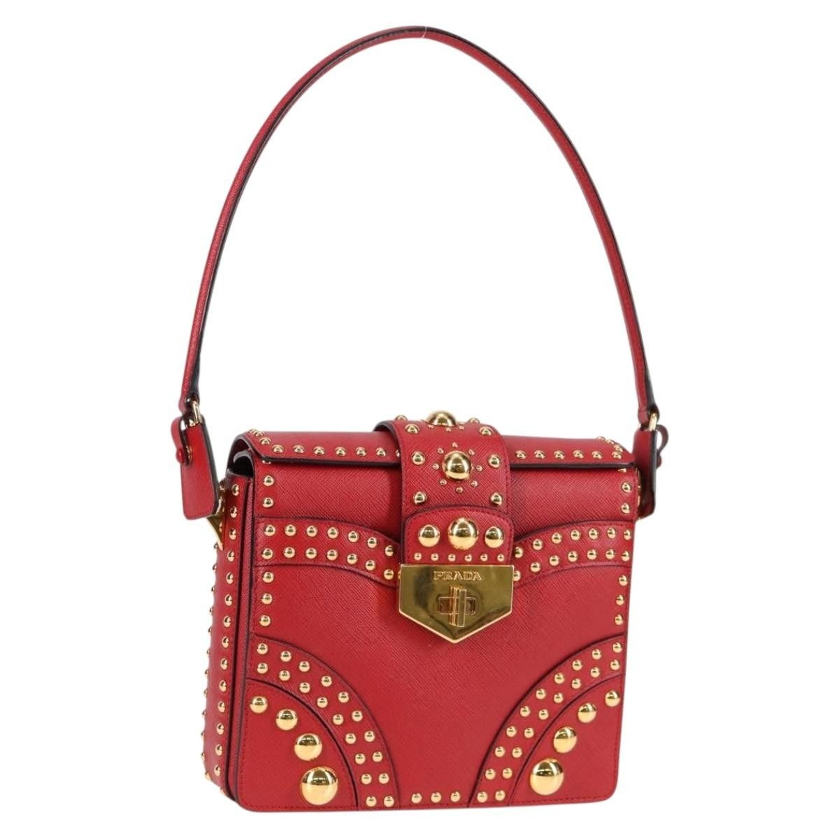 Prada Prada Turn Lock Shoulder Bag Studded Saffiano Leather Size ONE SIZE - 1 Thumbnail