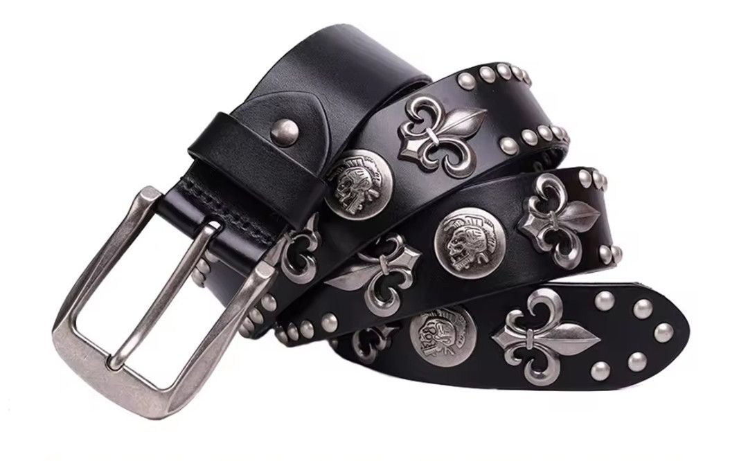 Japanese Brand × Leather × Vintage Y2K Rivet Stud Leather Belt Rock 38-42" Size ONE SIZE - 2 Thumbnail