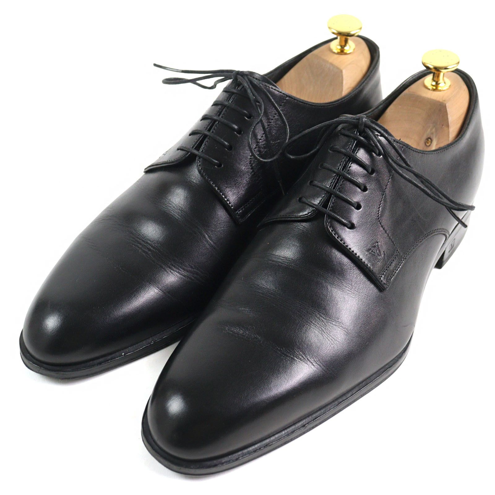 Louis Vuitton Louis Vuitton Lv Logo Leather Derby Shoes Leather Shoes in Black, Men's
