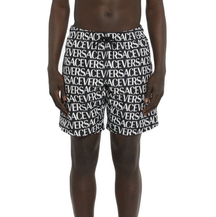 Versace Versace Logo Printed Drawstring Swim Shorts Trunks Black IT6 Size US 36 / EU 52 - 1 Thumbnail