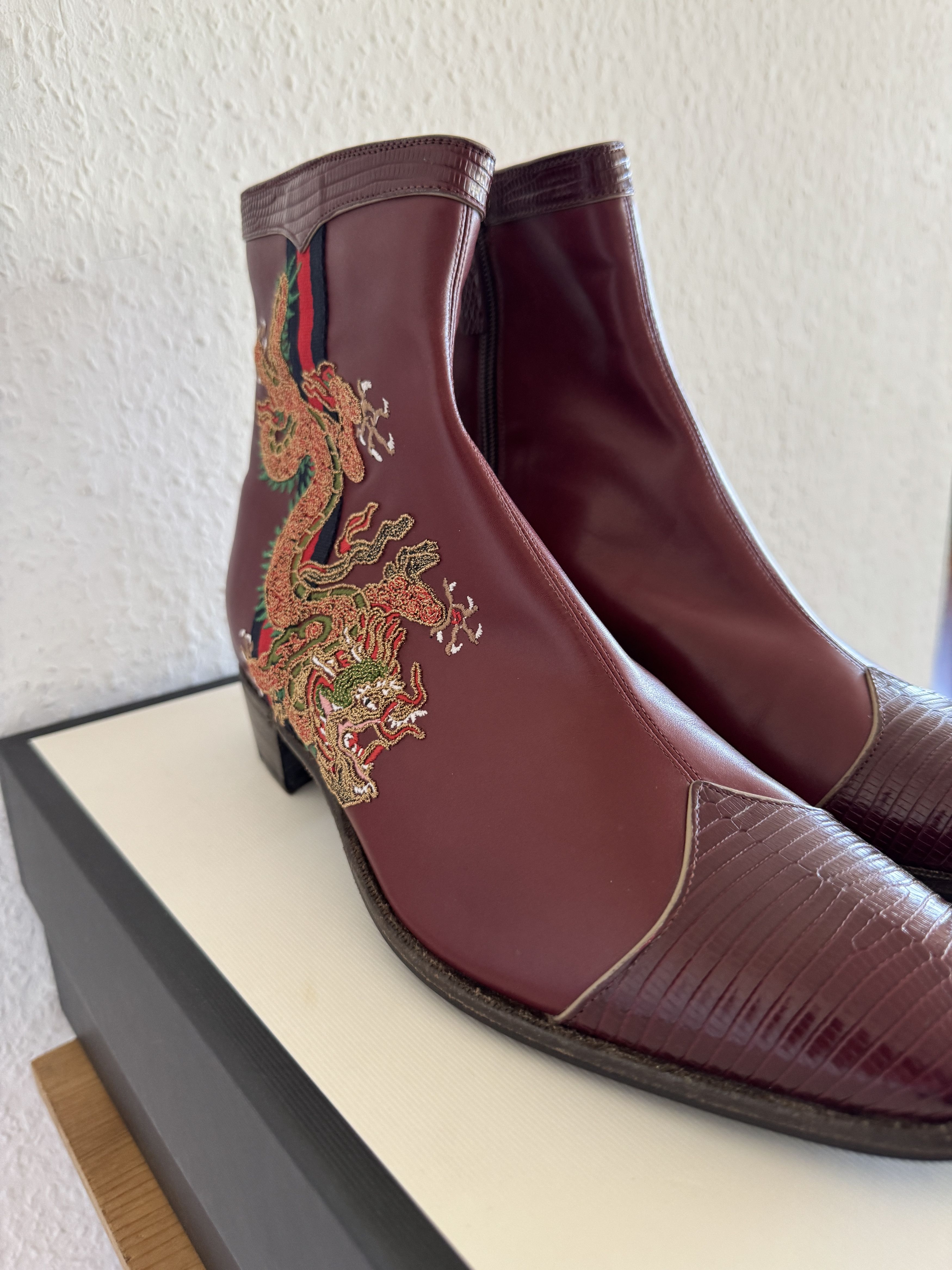 Gucci Red Leather Dragon Embroidery Boots Size US 8.5 / EU 41-42 - 6 Thumbnail