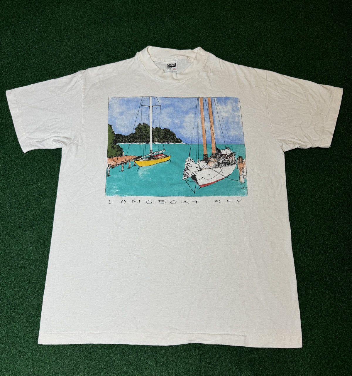 Anvil × Vintage Vintage 90s Longboat Key Florida Art Sailing Boat T Shirt Size US XL / EU 56 / 4 - 1 Thumbnail
