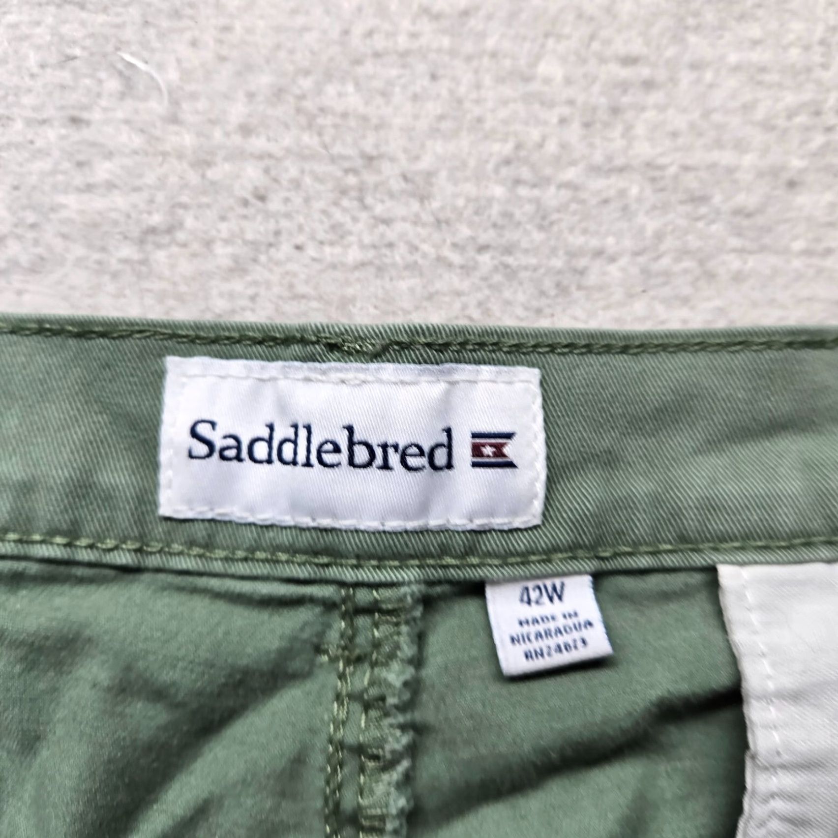 Vintage Saddlebred Mens Chino Shorts Flat Front Green 42 Casual Pockets Zipper Fly Cotton Size US 42 / EU 58 - 2 Thumbnail