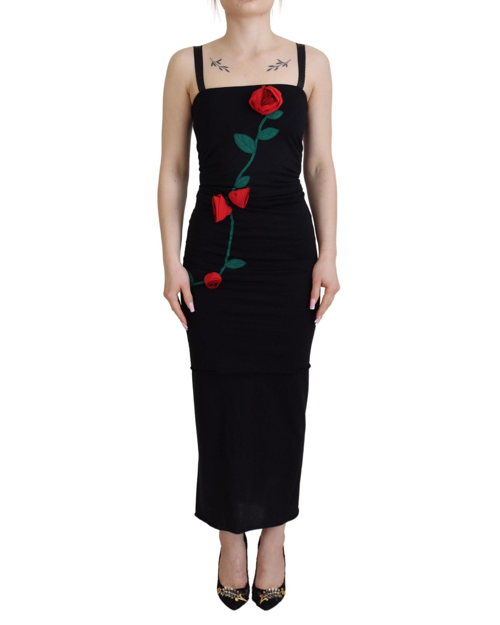 image of Dolce Gabbana Roses Sheath Dress in Black, Women's (Size XS)