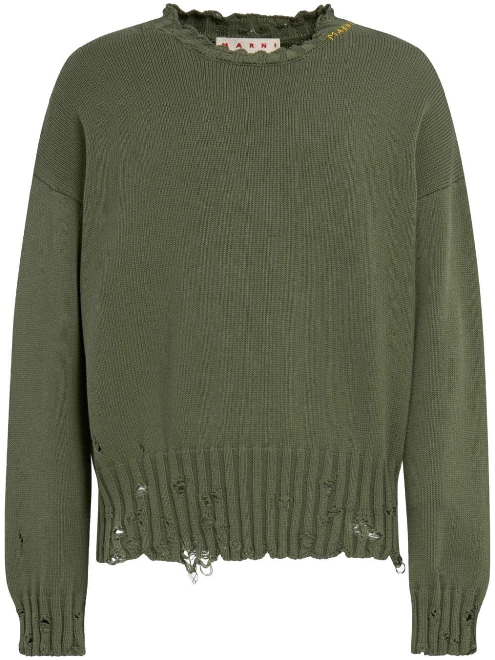 Marni o1w1db10125 Distressed-Finish Knit Jumper in Green Size US XL / EU 56 / 4 - 1 Thumbnail