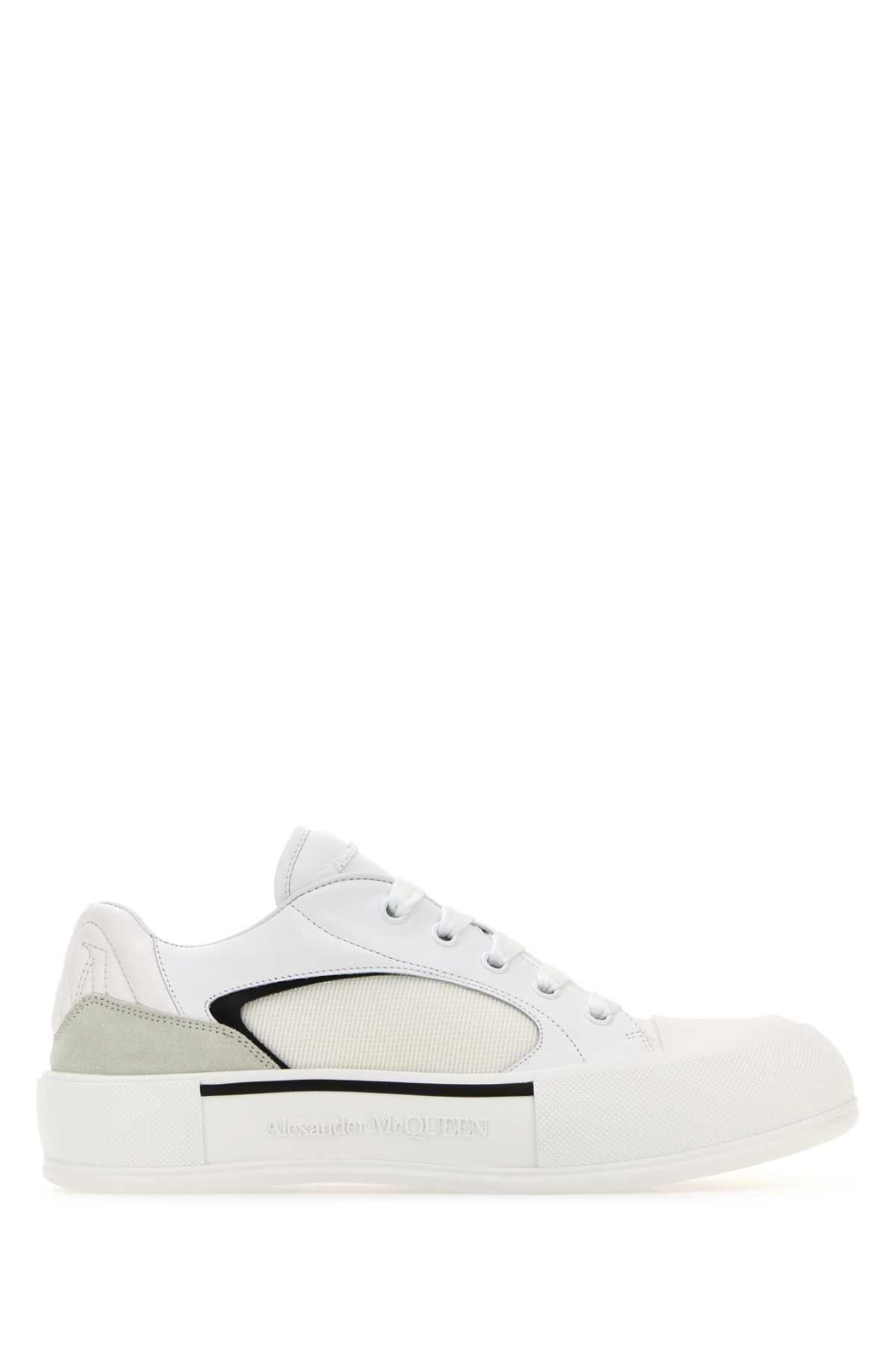 image of Alexander Mcqueen White Canvas And Leather Plimsoll Sneakers, Men's (Size 11)