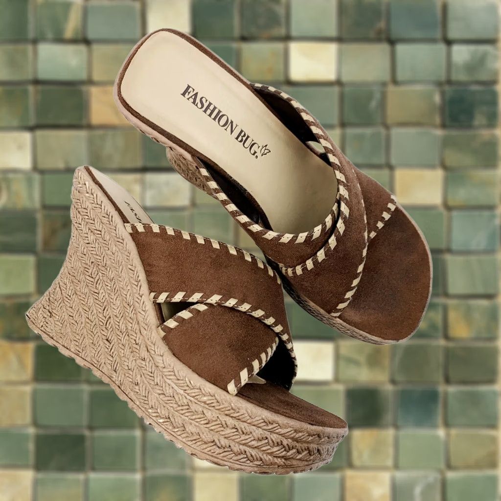 Vintage VINTAGE Fashion Bug Sandal Women's 90s Wedge Slide Brown Suede Size US 6.5 6.5 1/2 Mens Womens Size US 7 / IT 37 - 1 Thumbnail