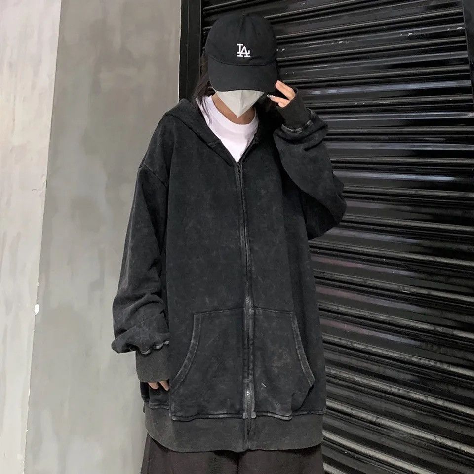 Japanese Brand × Vintage Acid washed faded Zippered Oversized Hoodie Size US M / EU 48-50 / 2 - 3 Thumbnail
