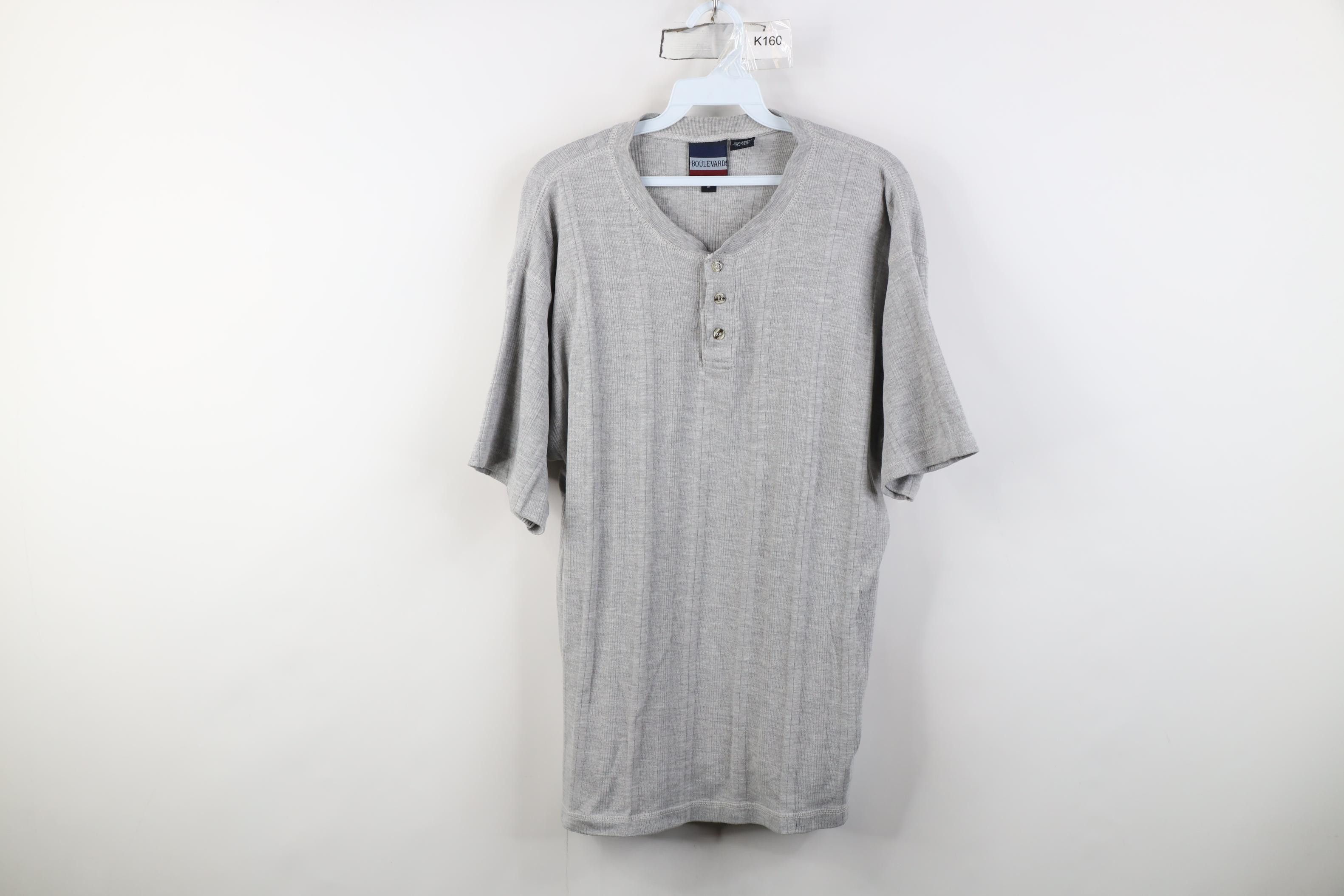 Vintage Vintage 90s Streetwear Ribbed Knit Henley T-Shirt Gray Size US M / EU 48-50 / 2 - 1 Thumbnail