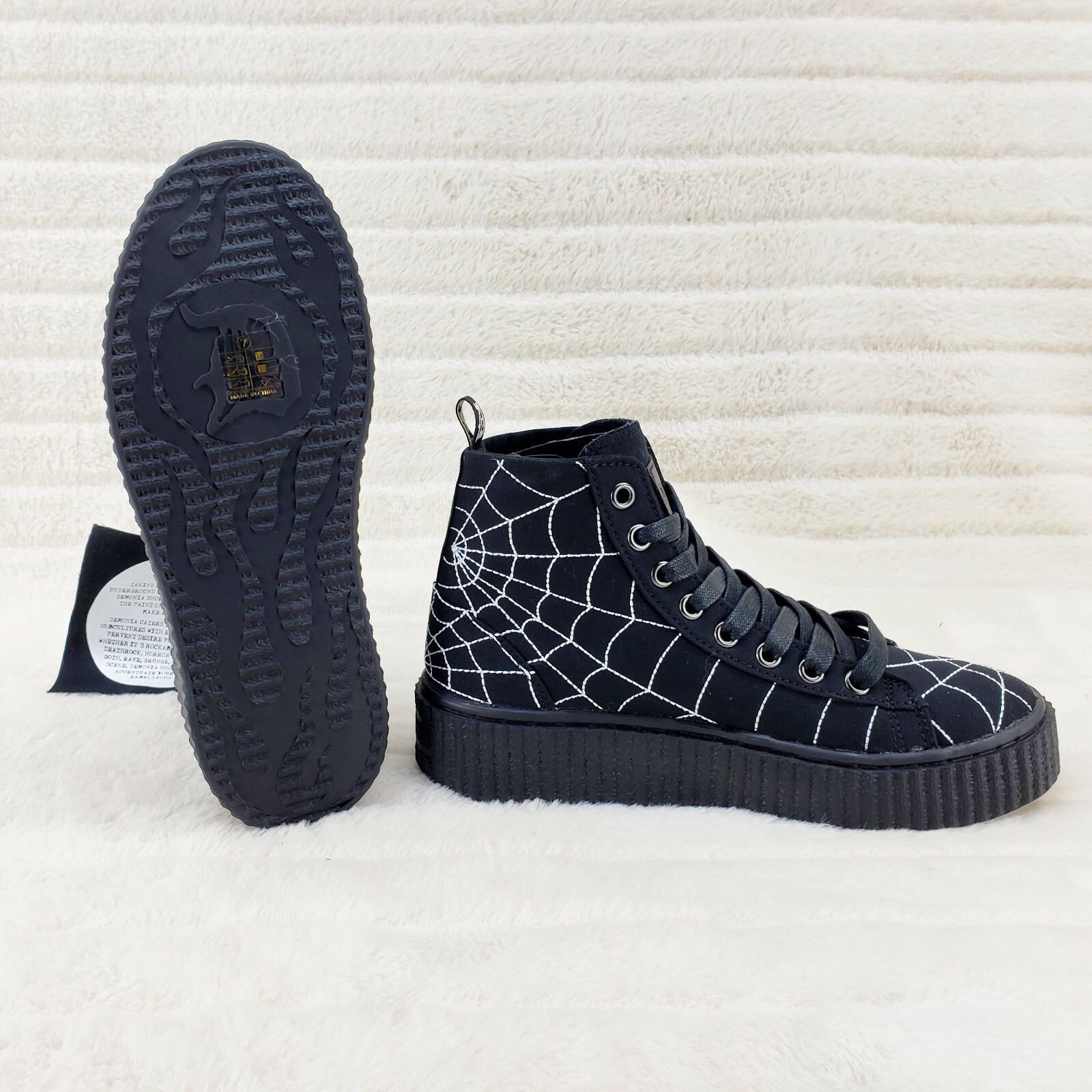 Demonia Cult DEMONIA Stitched Spider Web Hi-Top Creeper Sneaker Goth Pun Size US 9 / EU 42 - 5 Thumbnail