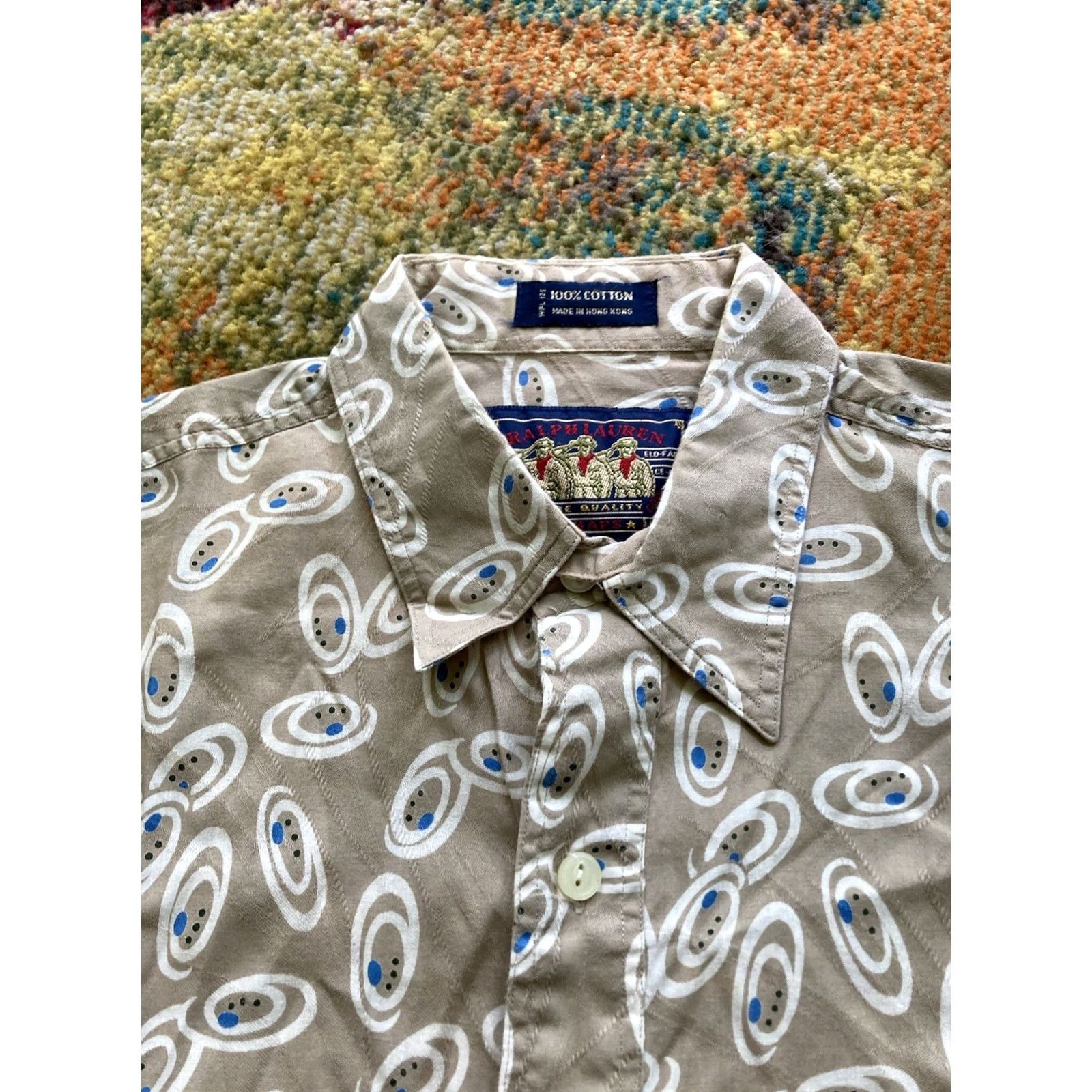 Ralph Lauren VINTAGE Chaps Ralph Lauren Shirt Mens Medium Paisley Textured Short Sleeve Polo Beige Size US M / EU 48-50 / 2 - 2 Thumbnail