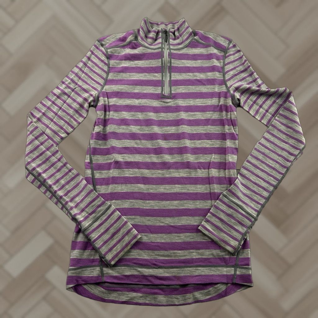 Dakine VINTAGE Dakini Striped 100% Merino Wool Long Sleeve 1/4 Zip Top Women's M Gray Purple Shirt Womens M Merino 100% Striped Zip 1/4 Dakini Size M / US 6-8 / IT 42-44 - 1 Thumbnail