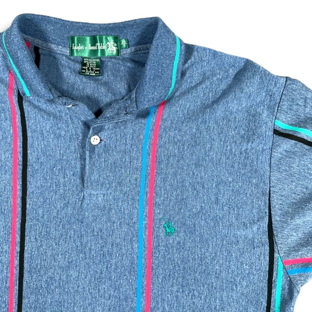 Vintage VINTAGE Knights Of Round Table Polo Shirt Mens M Blue Striped Pattern 90s Size US M / EU 48-50 / 2 - 2 Thumbnail