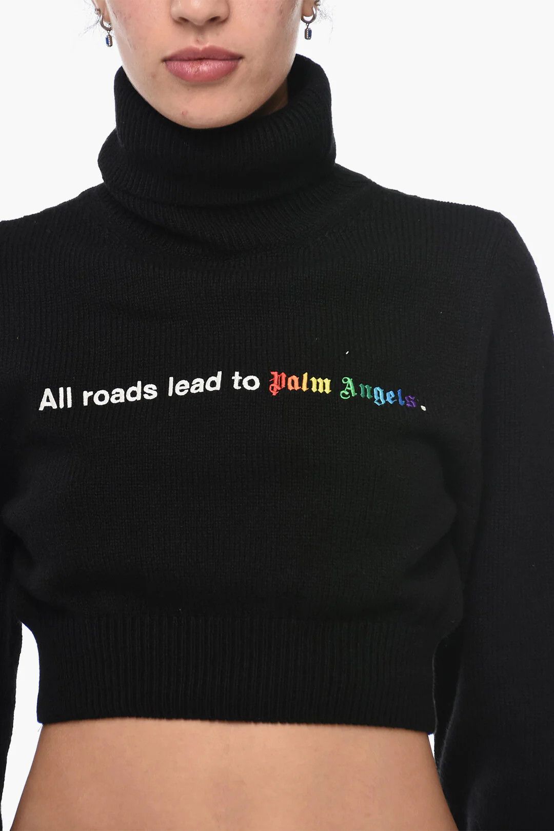 Palm Angels og1mm0326 High-Neck Cropped Sweater in Black Size L / US 10 / IT 46 - 3 Thumbnail