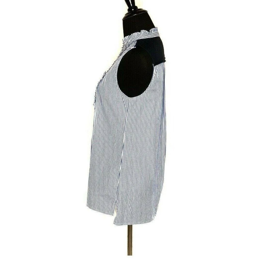 J.Crew J. Crew Blue White Pinstripe Ruffle Sleeveless Top Size 0 Size XS / US 0-2 / IT 36-38 - 6 Thumbnail