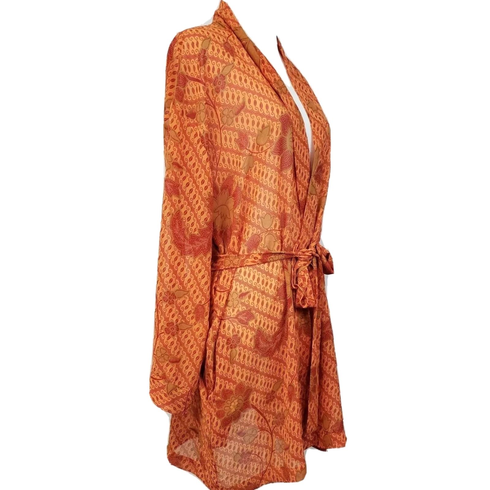 Victoria's Secret Victoria’s Secret Robe Women One Size Orange Floral Sheer Belted Pockets Kimono Loungewear Belted Lightweight Pockets OS Size ONE SIZE - 3 Thumbnail