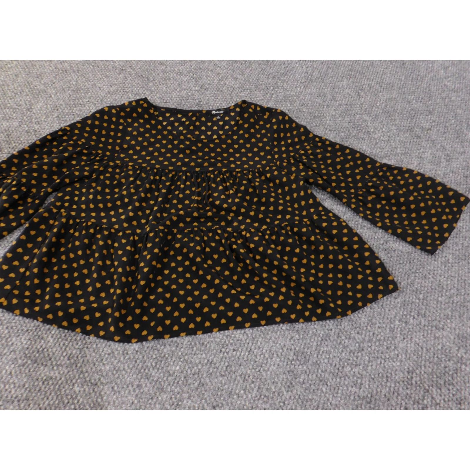 Madewell Madewell Blouse Womens Small Black Brown Heart Print Silk Long Sleeve button up Size S / US 4 / IT 40 - 3 Thumbnail