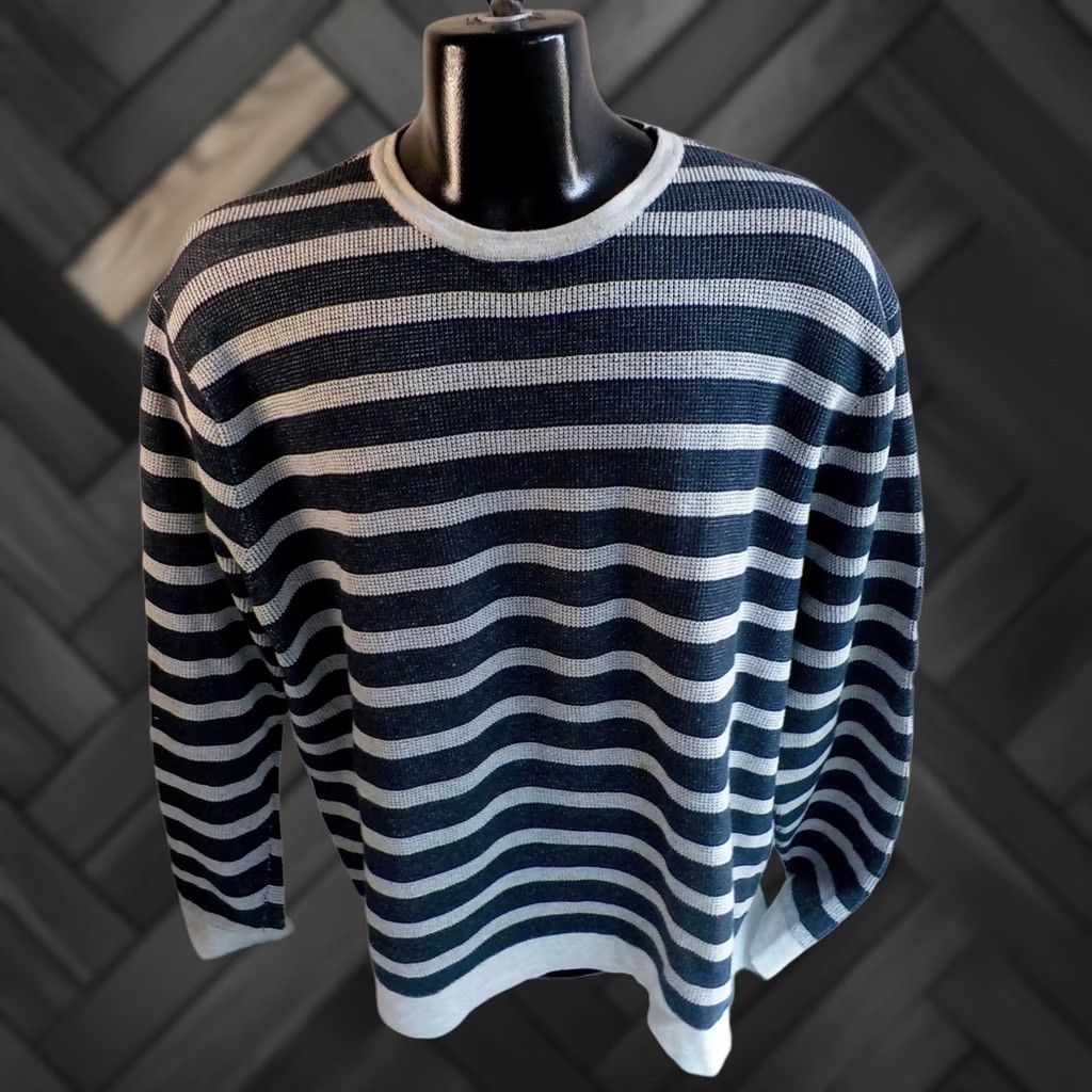 Vintage CHARLESTON THREADS Striped Crewneck Pullover Sweater Navy Gray 100% Cotton XXL Men Crew Neck Pullover Knit Wool? Size US XXL / EU 58 / 5 - 1 Thumbnail