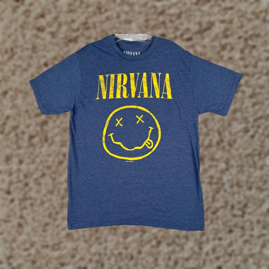 Vintage Nirvana Shirt Men Large Blue Short Sleeve Crew Neck Cotton Blend Logo Distressed 90s Band T-Shirt Mens Size US L / EU 52-54 / 3 - 1 Thumbnail