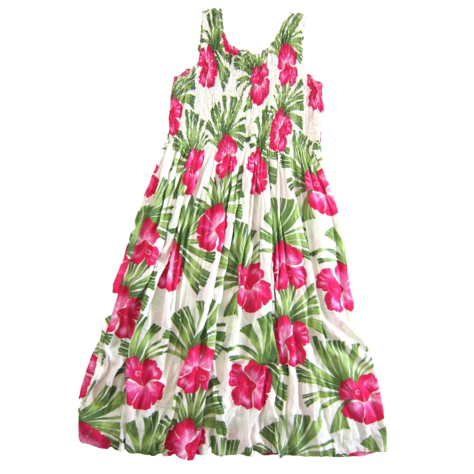 Hilo Hattie VINTAGE Hilo Hattie Pink Green Ivory Rayon Floral Hawaiian Tank Sun Dress Large Size L / US 10 / IT 46 - 2 Thumbnail