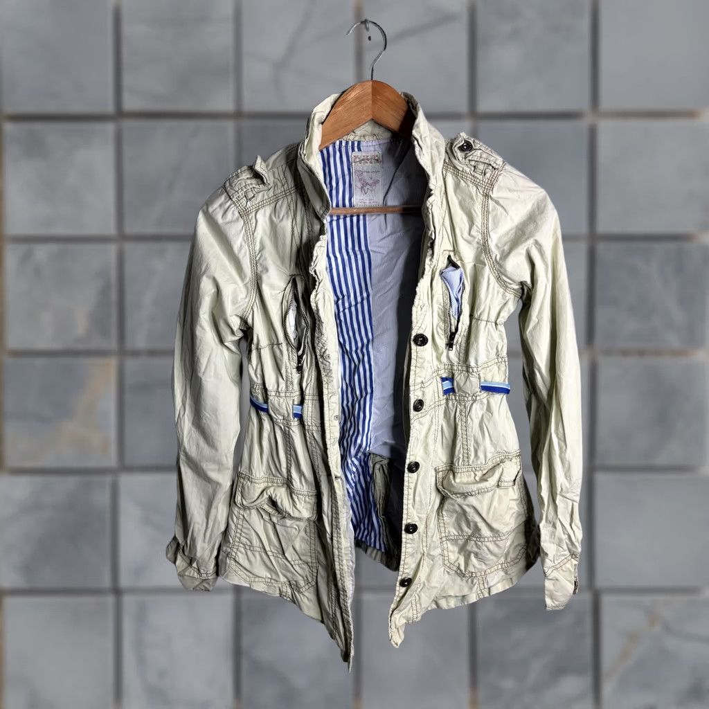Free People Free People Jacket Womens Small Beige Utility Button Zip Pockets Tie Waist Lined Size S / US 4 / IT 40 - 1 Thumbnail