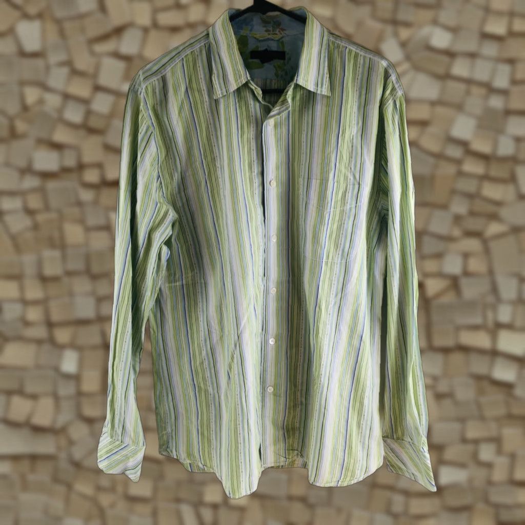 Express Express Shirt Button-Up Striped Yellow Green Blue Modern Fit L Mens Large Size US L / EU 52-54 / 3 - 1 Thumbnail