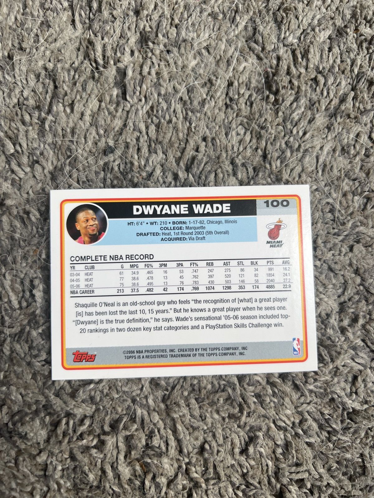 NBA 2006 Topps #100 Dwayne Wade Card Size ONE SIZE - 2 Thumbnail