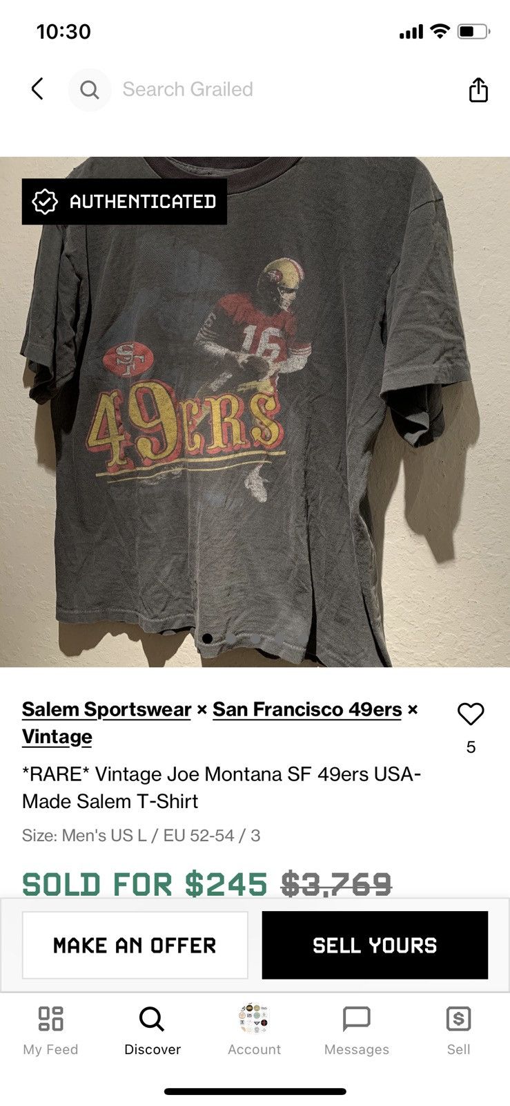 NFL × Salem Sportswear × Vintage ‘Rare’ Vintage 49ERS San Francisco Joe Montana T Shirt Size US L / EU 52-54 / 3 - 10 Thumbnail