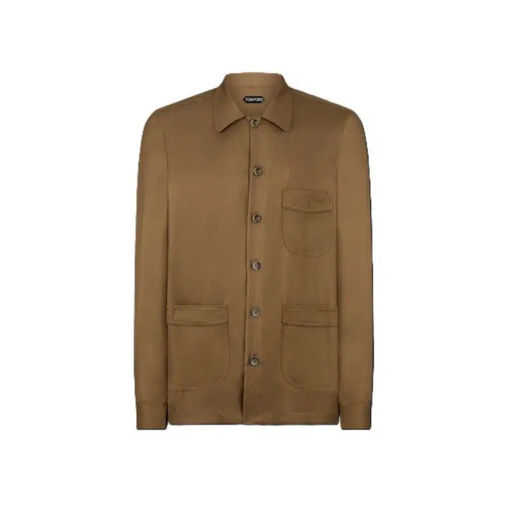 Tom Ford o1loc1c0925 HXH002 Luxury Silk Twill Outershirt in Brown Size US M / EU 48-50 / 2 - 1 Thumbnail