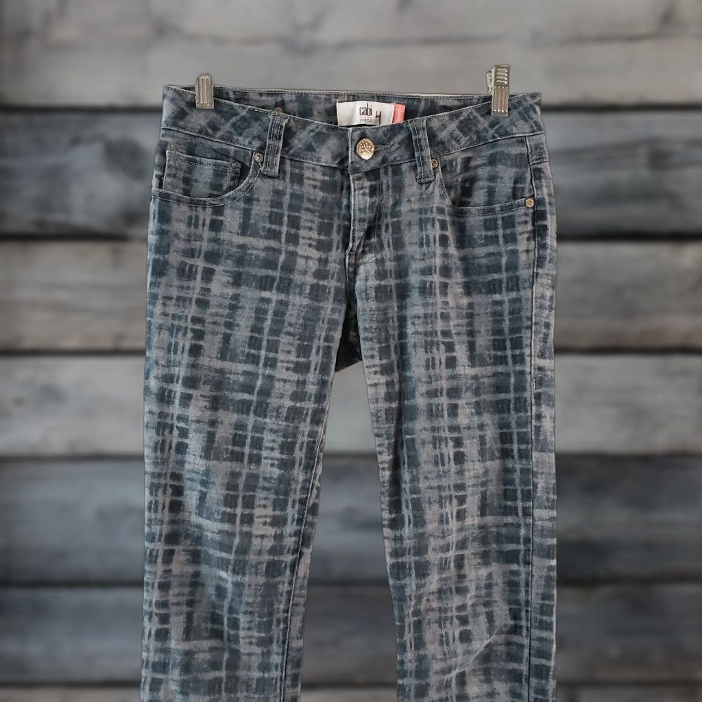 Vintage Cabi 3047 Womens Printed Skinny Jeans sz 2 Blue Gray Low Rise Jeans Womens 2 Gray Skinny 30in inseam Rise 7.5" Regular Cotton Blend Denim Vintage: No Size 26" / US 2 / IT 38 - 1 Thumbnail