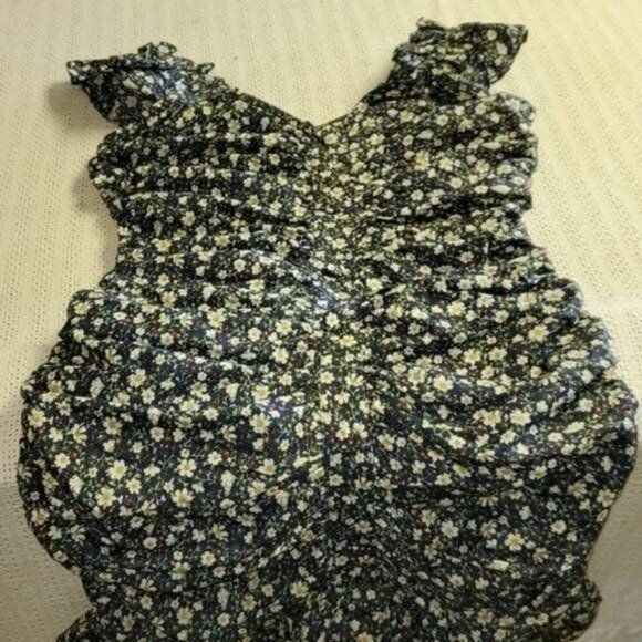 Vintage Dress Forum Navy Floral Vneck Sleeveless Rushed Zippered Sz Size M / US 6-8 / IT 42-44 - 11 Thumbnail