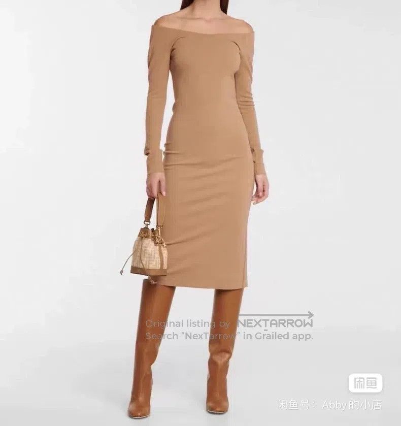 Fendi Fendi One Shoulder Camel Classic Bodycon Dress Size S / US 4 / IT 40 - 1 Thumbnail