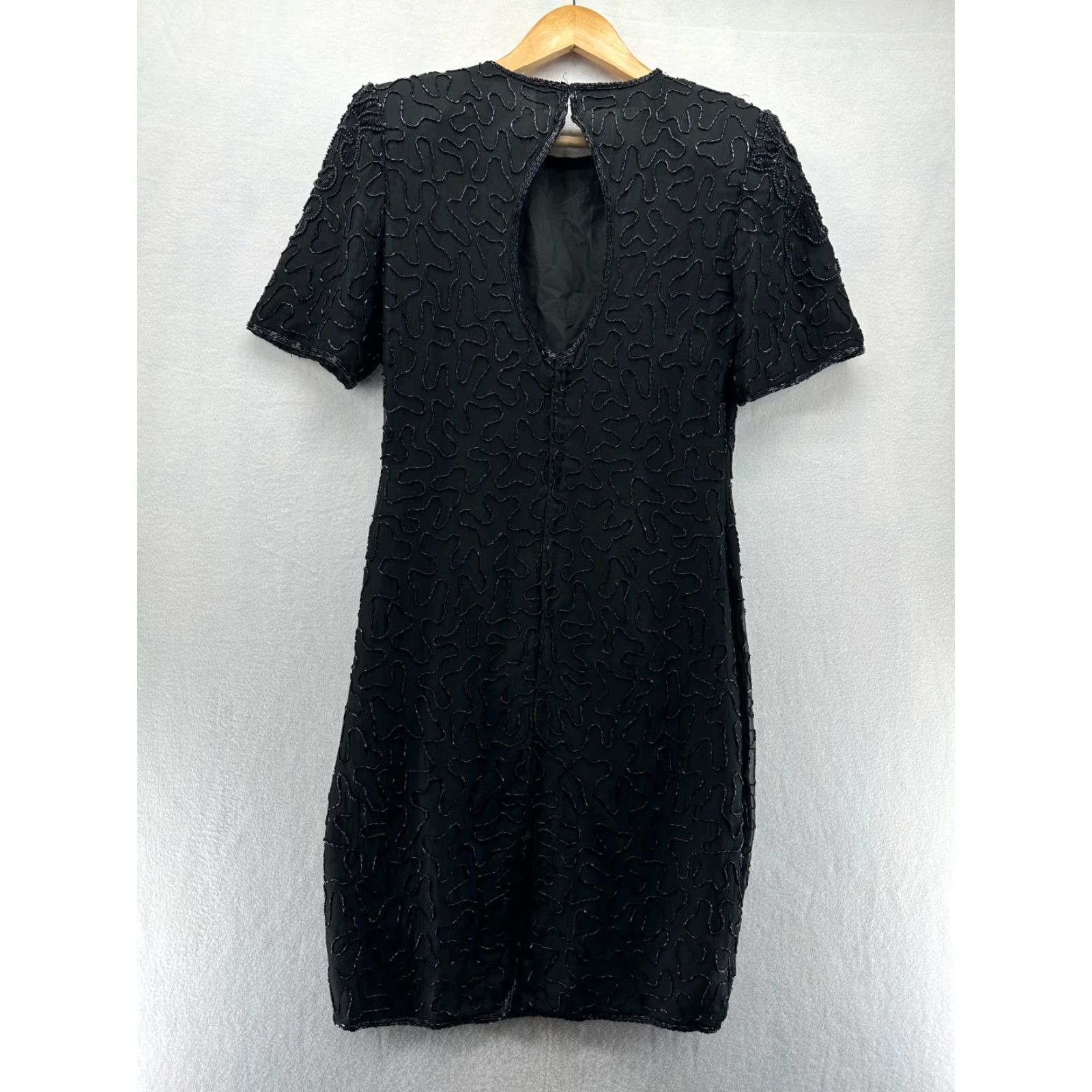 Vintage VINTAGE Laurence Kazar Dress Sheath Black Silk Beaded Formal Knee Length Medium Women’s 90s Size M / US 6-8 / IT 42-44 - 6 Thumbnail