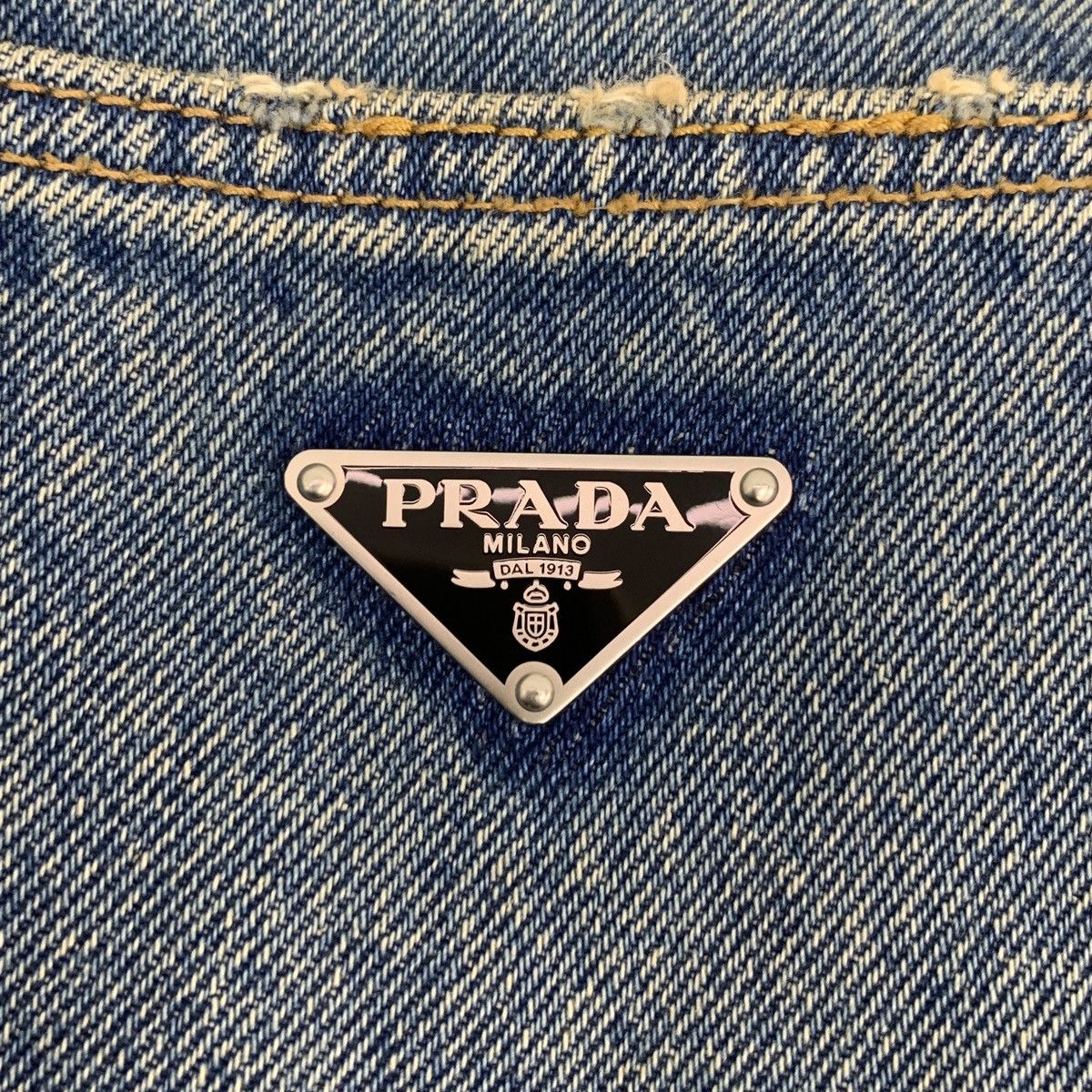 Prada Prada Blue Washed Triangle Logo Denim Long Skirt K26WX Size 25" / US 0 / IT 36 - 5 Thumbnail