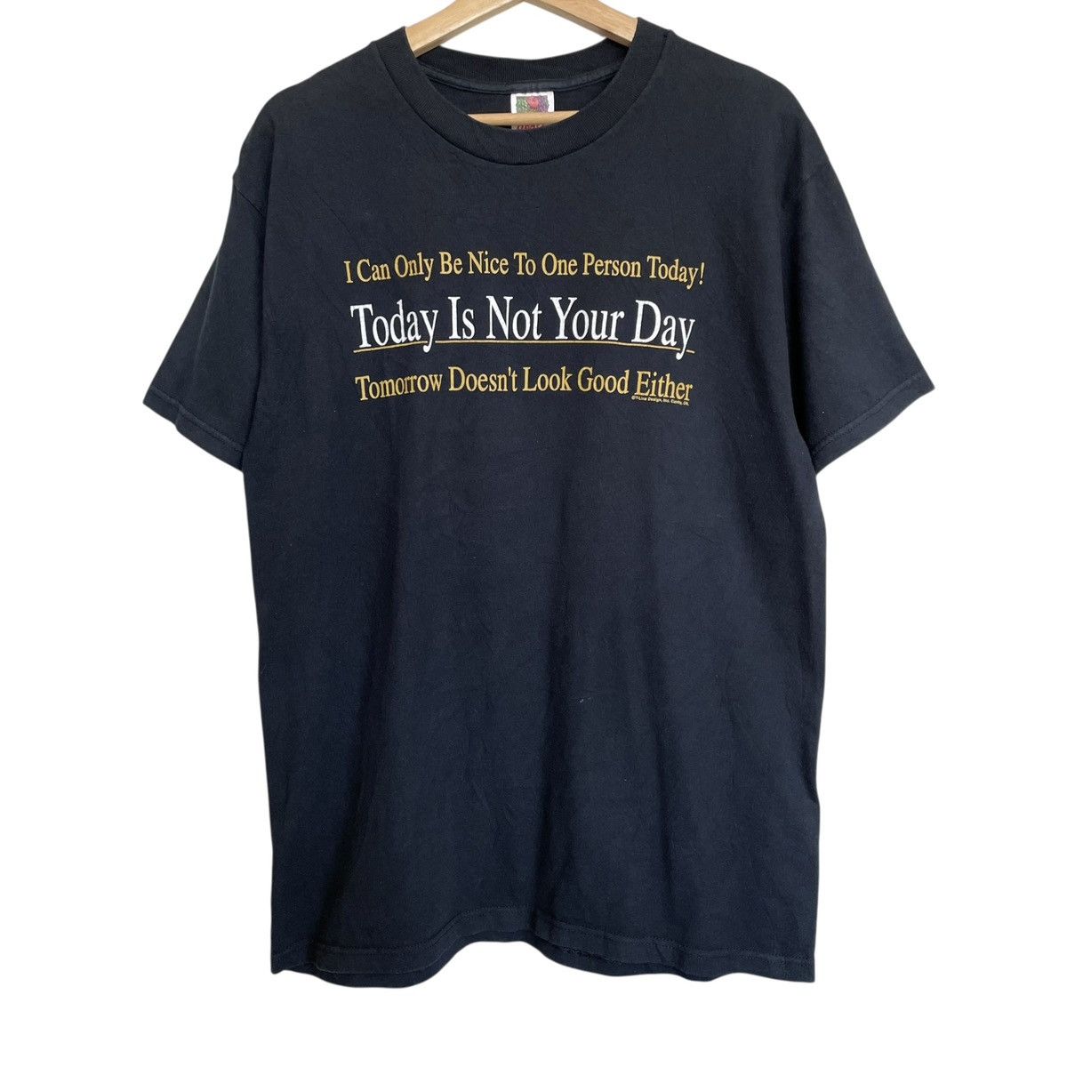 Fruit Of The Loom Not Today Vintage 2000s USA Funny Quotes Wording Tee Size US L / EU 52-54 / 3 - 1 Thumbnail