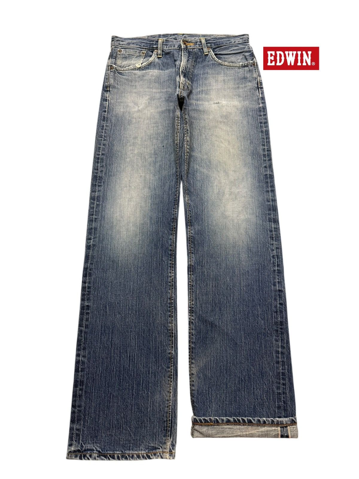 Edwin Vintage 90s Edwin 505zx Selvedge Blue Faded Wash Wide Leg Size US 33 - 1 Thumbnail