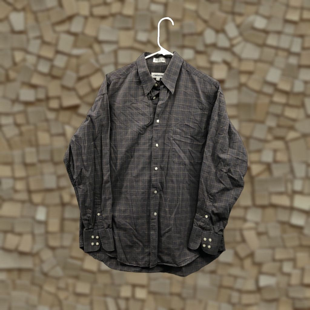 Liz Claiborne Claiborne Shirt 16 34-35 Mens Gray Plaid Long Sleeve Button-Down Collar Shirt Size US L / EU 52-54 / 3 - 1 Thumbnail